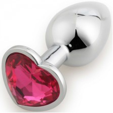 Малая анальная пробка с кристаллом в форме сердца серебристый, розовый 